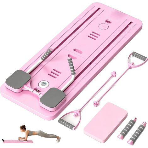 Tabla de Pilates multifuncional, entrenador de fitness 8 en 1, diseño ajustable, rosa-B (1/2)
