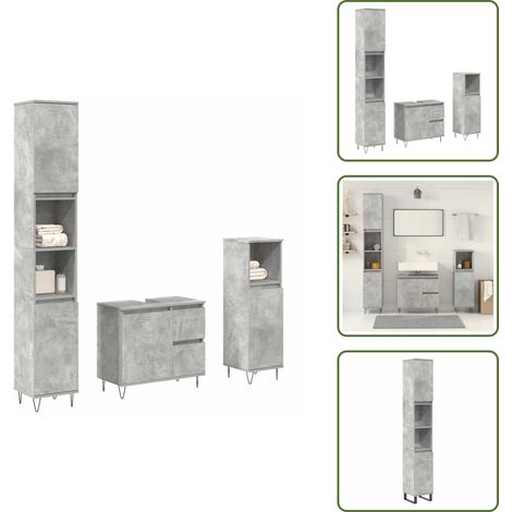 Ensemble de meubles de salle de bain 3 pcs gris béton - Ensemble De Meubles De Salle De Bain - Ensembles De Meubles De Salle De Bain - Armoire De Salle De Bain - Armoire De Rangement De Salle De Bain (1/5)