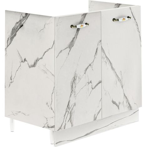 Mobile Sottolavello da Cucina Componibile a 2 Ante in Legno Bianco Effetto Marmo (1/4)