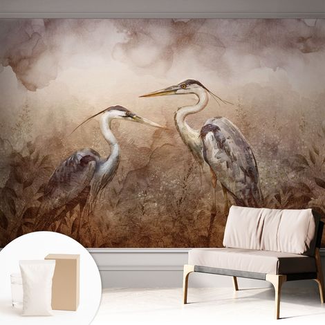 Carta Da Parati Non Tessuto - Con Colla Inclusa per Camera da Letto - Facile da Applica - Motivo decorativo Uccelli eleganti 312x219 cm (1/5)