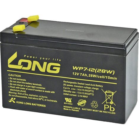 Accumulation au plomb KUNG LONG Standby, WP7-12, 12 V-, 7 Ah, Faston 4,8 mm