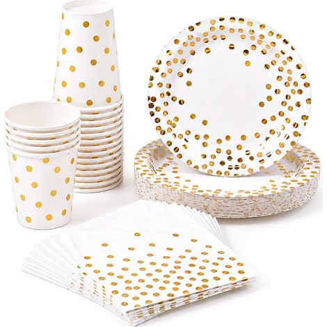 Vaisselle Jetable 72 Pièces pour 24, Assiettes Gobelets Serviettes (1/5)