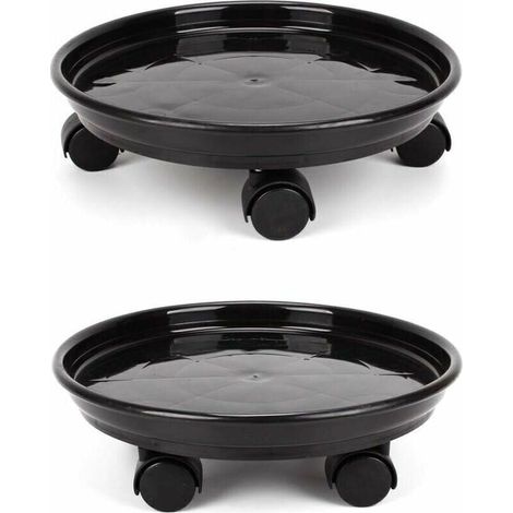 Set di 2 carrelli portavasi, portavasi rotondi su ruote, robusto carrello con sottovaso (1/4)