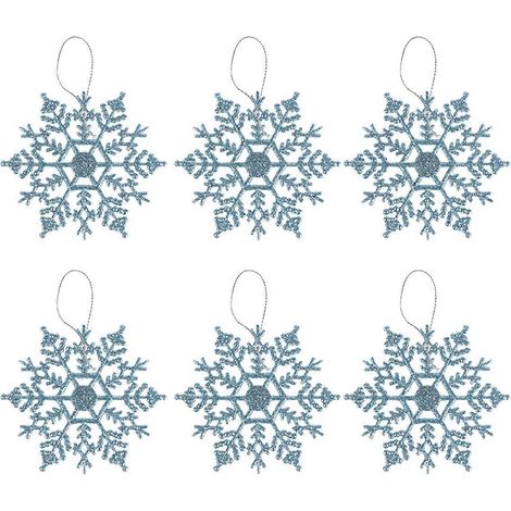 Lot de 12 décorations de Noël en forme de flocons de neige à suspendre au sapin, 10 cm, en plastique à effet lumineux, pour la maison, les fêtes ou le bureau.-10X10CM-Blue