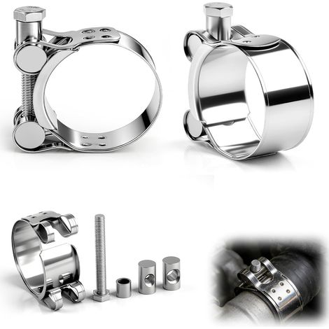 Colliers de serrage en acier inoxydable lot de 6 pièces colliers à boulon articulé colliers de serrage pour tuyaux de 52 à 55 mm adaptés aux tuyaux d'échappement et aux tuyaux d'eau de motos (1/5)