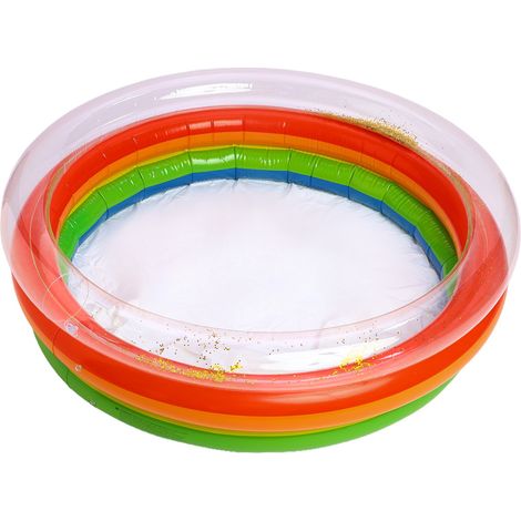 Piscine gonflable pour enfants arc-en-ciel Ø90 cm avec paillettes dans bord transparent, 3 anneaux d'air, piscine de jeu en PVC pour jeux de sable et d'eau intérieurs et extérieurs en été (1/5)