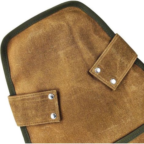 Werkzeuggürtel – Werkzeugtasche – kleiner Werkzeuggürtel – Werkzeughalter – mit verstellbarem Gurt – 5 Fächer – Canvas – 30 x 28,5 cm – grün und braun (1/4)
