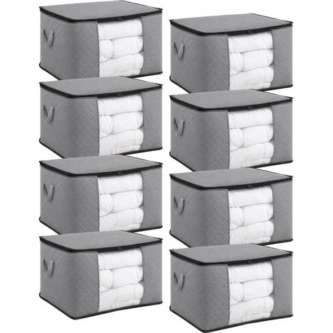 Lot de 8 sacs de rangement pliable pour vêtements, linge de maison avec poignées - Tissu - 90 Litres - Gris - Vivezen (1/5)