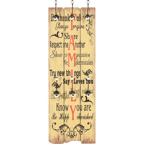 vidaXL Perchero de pared FAMILY con 6 ganchos 120x40 cm (1/2)