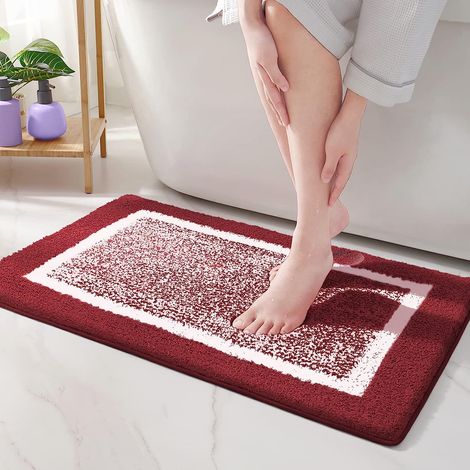 40 x 60 cm,Rouge Tapis de Bain Antidérapant,Tapis Salle de Bain Moelleux en Microfibre,Tapis de Douche Absorbant Lavable en Machine (1/3)