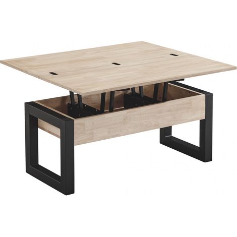 Table basse relevable et extensible coloris chêne nordique/Noir - Longueur  110 x Profondeur 102 - 110 x Hauteur 51 cm (1/5)