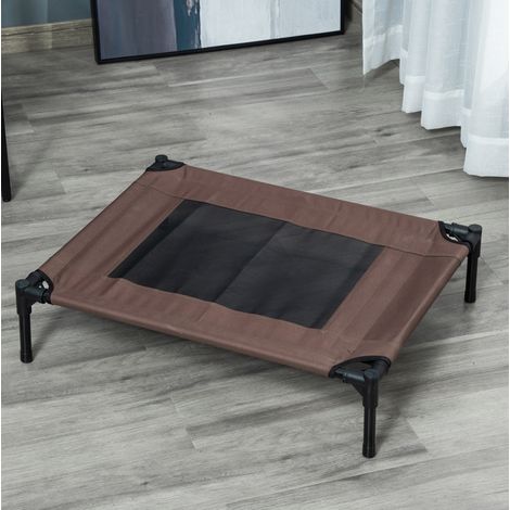 Cama elevada para perro de exterior 76 x 61 x 18 cm, acero, malla transpirable, marrón DESVIAE (1/5)