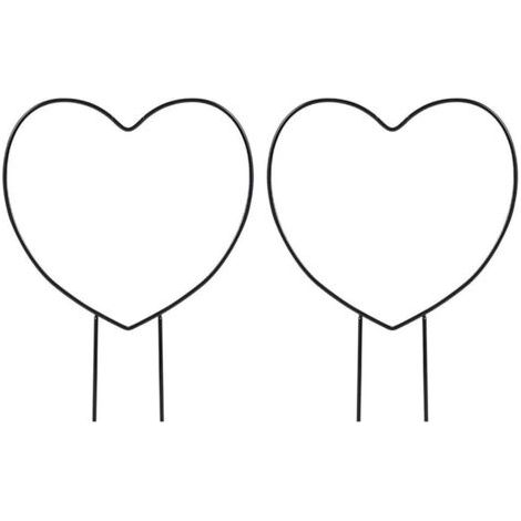 Lot de 2 treillis de jardin en fer noir pour plantes grimpantes, fil de support métallique, support pour plantes en forme de cœur. (1/5)