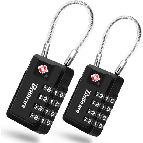 Lot de 2 cadenas à bagages, cadenas à combinaison à 4 chiffres en métal, étanche, serrure réinitialisable sans clé pour casiers, sacs, salle de sport, portail - Noir (1/5)