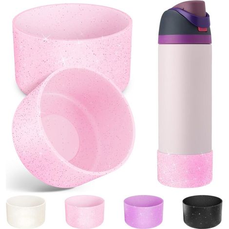 Juego de 2 tapones de silicona para botellas de agua Owala de 32 oz, revestimiento protector antideslizante con parachoques protector en la parte inferior, compatible con botellas de agua de acero ino (1/4)