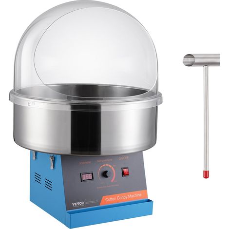 Machine à Barbe à Papa Électrique 1000 W, Appareil à Barbe à Papa Commercial avec Couvercle Bleu, Bol en Acier Inoxydable, Cuillère à Sucre, Parfait pour Faire Bonbons Fêtes Anniversaires