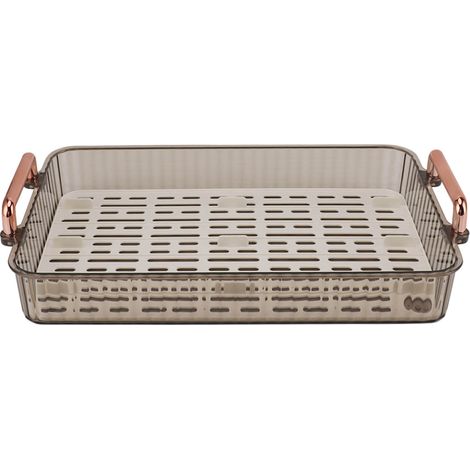 Plateau à thé rectangulaire à double égouttoir, plateau de service pour le thé, idéal pour les réceptions, la table basse ou la cuisine. Grand format, blanc. (1/5)