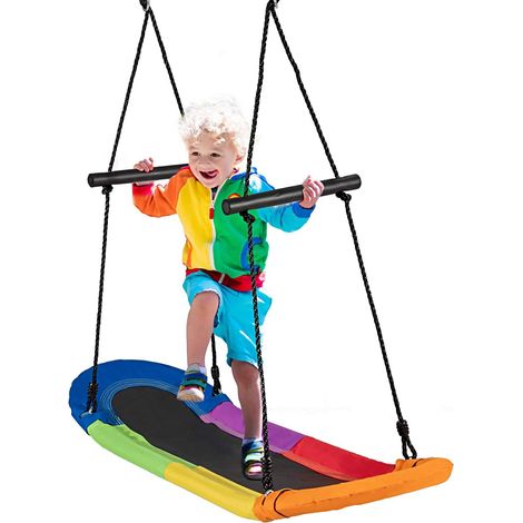 COSTWAY Altalena da Giardino Per Bambini, Altalena Ovale da Albero, con Maniglie, per Esterno, Portata Max. 150 kg (Multicolore) (1/5)