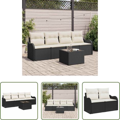 Terrassensofa - Gartensofa-set mit Speicher 5 pcs Schwarz und Creme Poly-Rattan (1/5)