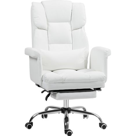 Chaise de bureau ergonomique en cuir synthétique blanc avec fonction inclinable, repose-pieds et dossier ajustable (1/5)