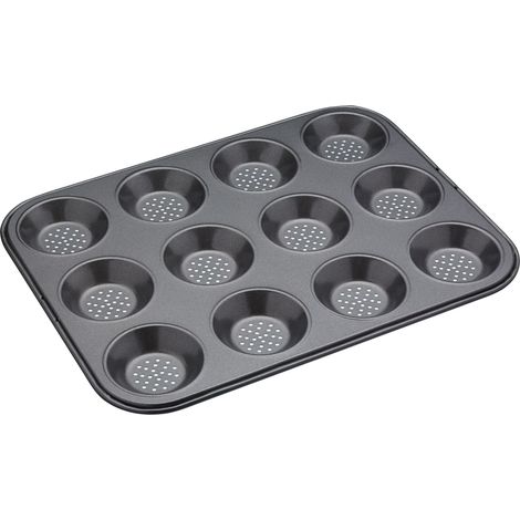MasterClass Crusty Bake Bandeja perforada para tartas de carne, sin PTFE, PFOA ni BPA, resistente acero al carbono de 1 mm de grosor, 32 x 24 cm, 12 agujeros, gris