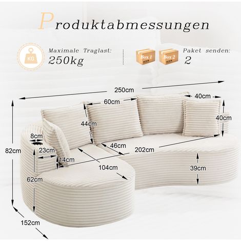 Canapé Bogesofa velours côtelé respirant, doux, avec porte-verre et poche de rangement, mousse haute densité pour assise confortable, coussin compressé inclus prêt à l'emploi, idéal pour salon. (1/4)