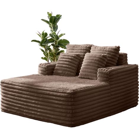 Chaise longue oversize marrone in velluto effetto pelliccia con portabicchieri (1/5)