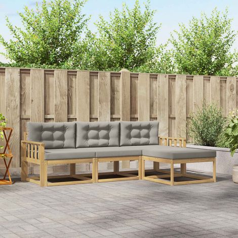 vidaXL Outdoor-Sofagarnitur 4 pcs Weiß und Hellgrau Polyester (1/5)