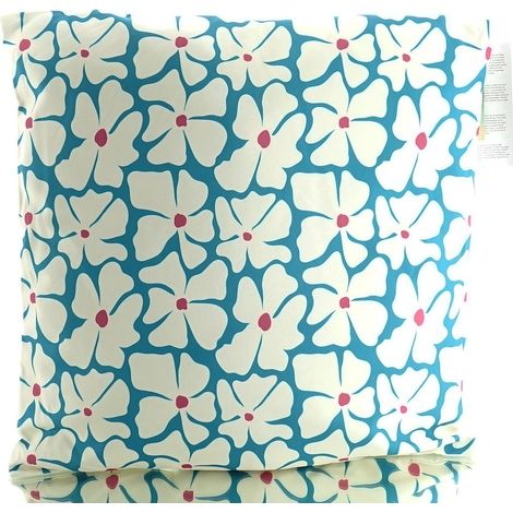 Kaemingk – Coussin d'extérieur bleu pétrole avec fleurs crème – 45 x 45 cm (1/2)