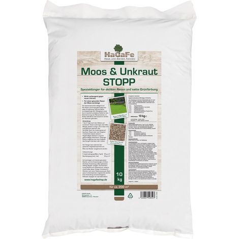 HaGaFe Rasendünger Moos- und Unkrautstopp Spezialdünger ohne Pflanzenchutz 1 x 10kg (1/2)