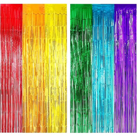 2 Pièces Rideau Paillette, Métallique Aluminium Arc-en-Ciel, Fond Photo Décoration Anniversaire Mariage Fête