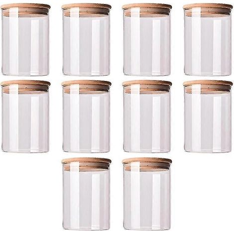 Ensemble de 10 bocaux hermétiques en verre et bambou avec couvercles, pour une organisation optimale de la maison, dans la cuisine et sur le plan de travail.-AquaForge (1/5)