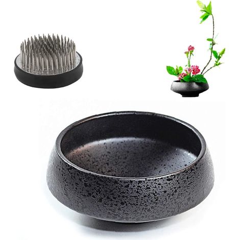 Fournitures d'arrangement Floral, Grenouille Florale Ronde et vases Ikebana en céramique Noire pour Arrangement Floral Ikebana Art de la Maison