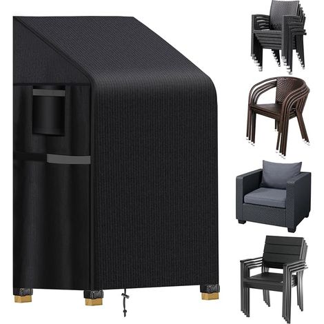 Stackable Garden Chair Cover, 420D Oxford Waterproof Protective Tarpaulin, Up to 6 Chairs, Anti-UV/Rain, Stackable Outdoor Balcony Chair Cover 120/80 x 65 x 65 cm (1/5)
