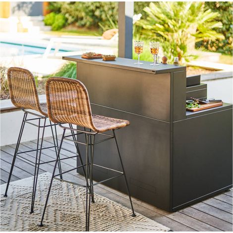 Forge Adour – Meuble support cuisine noir avec bar – Acier 3 couches résistant aux intempéries – Dimensions L 1200 x P 972 x H 1125 mm