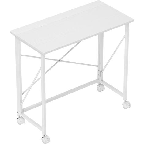 GagaBureau pliant table d'ordinateur 80 x 40 cm sur roulettes pour bureau à domicile, chambre, petits espaces, blanc (1/5)