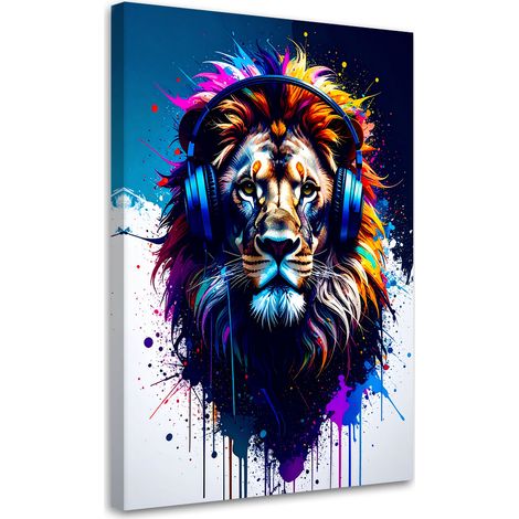 Wandbild DJ Löwe mit Kopfhörern Musik Bunt 40x60 cm (1/5)