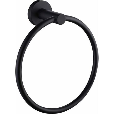 Anneau de serviette noir mat, porte-serviette à main en acier inoxydable moderne rond salle de bains cuisine cintre de rangement mural (1/5)