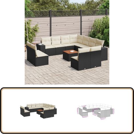 12-tlg. Garten-Sofagarnitur mit Kissen Schwarz Poly Rattan - Gartenmöbel Set - PE-Rattan Möbel - Outdoor Lounge - Esstisch - Gartenecke