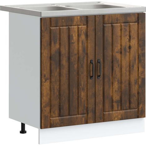 Meuble sous évier Lucca 2 pcs Chêne fumé Bois d'ingénierie (1/5)