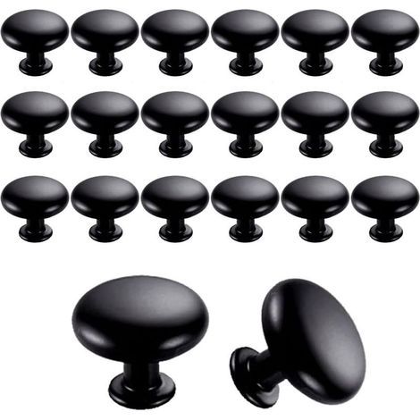 20PCS Boutons de Porte Boutons de Tiroir 30mm Vintage Poignées Boutons de Meuble de Meuble pour Placards de Cuisine (Black) (1/5)