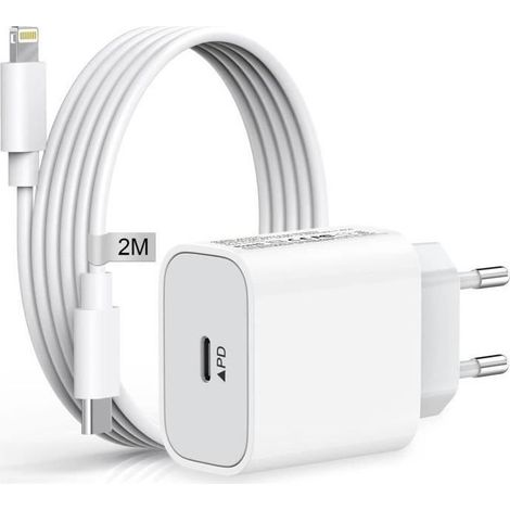 Chargeur pour iPhone 14/14 Pro /14 Pro Max /14 Plus /13 12 11 SE X XS XR, 20W USB C Prise Rapide et 2M Cable Secteur Mural,Blanc (1/4)
