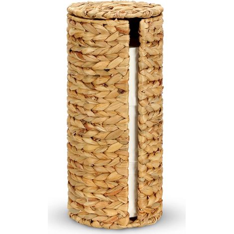 Stehender Toilettenpapierhalter aus Wasserhyazinthe, Aufbewahrungskorb mit Deckel für 3 Rollen, natürlicher Toilettenorganizer aus M (1/5)
