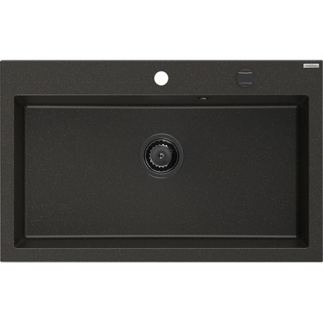 Mexen Elix évier en granit 1 bac 800 x 500 mm, noir/métallisé doré, siphon noir - 6527801005-75-B (1/5)