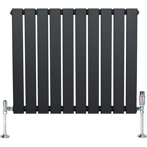 Radiateur Plat à 1 Colonne & Vannes 600 x 700 mm en Acier Gris Anthracite Chauffage Centrale Moderne Horizontale Monté Sur Mur Cuisine Salle de Bain [Brosse de Nettoyage & Supports INCLUSES] (1/5)