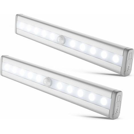 lot de 2 veilleuses LED avec détecteur de mouvement, éclairage armoire placard vitrine, réglette LED, auto-adhésif, alimentation par piles AAA (non fournies) (1/5)