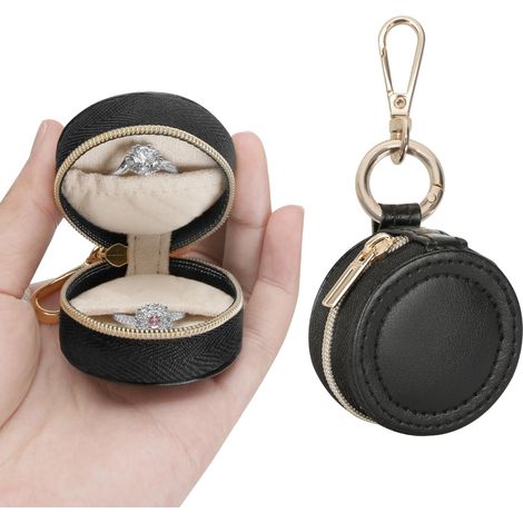 Caja para anillos con llavero, caja de almacenamiento portátil para joyas deportivas, caja pequeña para guardar anillos, aretes y collares (negro)