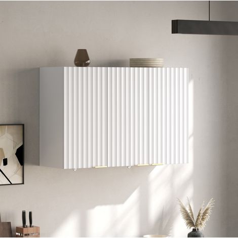 Armario alto mural 90x29x60 cm de MDF blanco, 3 puertas, ahorro de espacio – MEUBLIV (1/5)