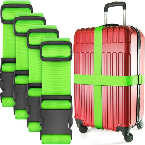 Sangles à bagages vert fluo - Lot de 4 - Sangles en nylon réglables pour sécuriser les valises (1/5)