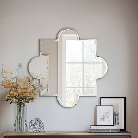 Symmetric Flower Shaped Bathroom Mirror Wall Mounted Modern Stylish Design with Contemporary Bevelled Edges - 70cm W x 70cm H (1/5)